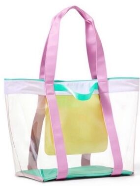 Stoney Clover Lane Clear Tote with Pink Straps and Yellow Pouch